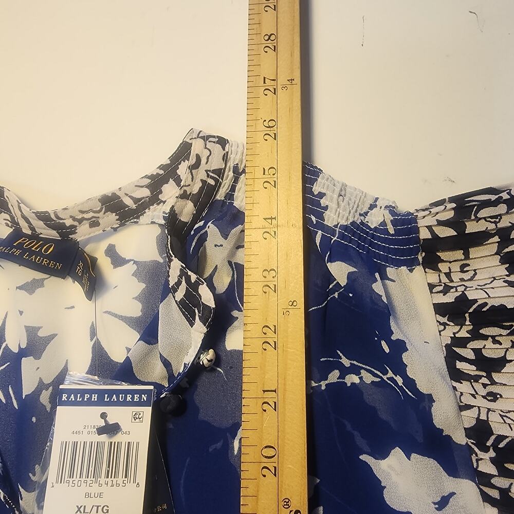 POLO Ralph Lauren Fly Away Blouse Womens XL Blue Floral Sheer classiccore - Picture 7 of 10
